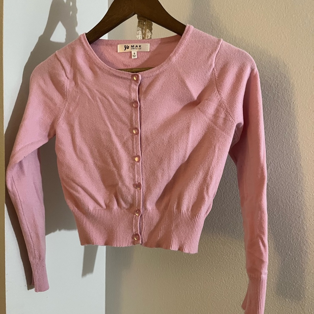 Pink Cropped Cardigan